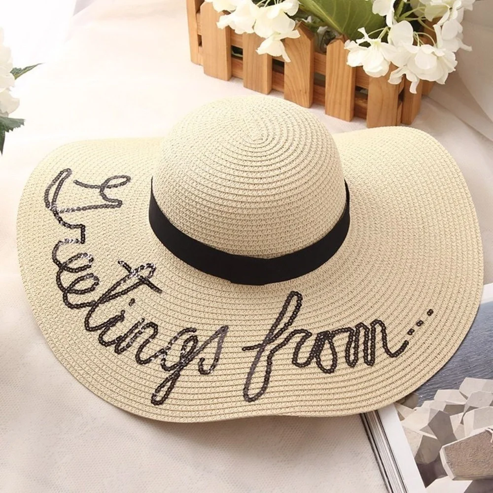 *MEADOW* Beige Embroidered Summer Beach Hat